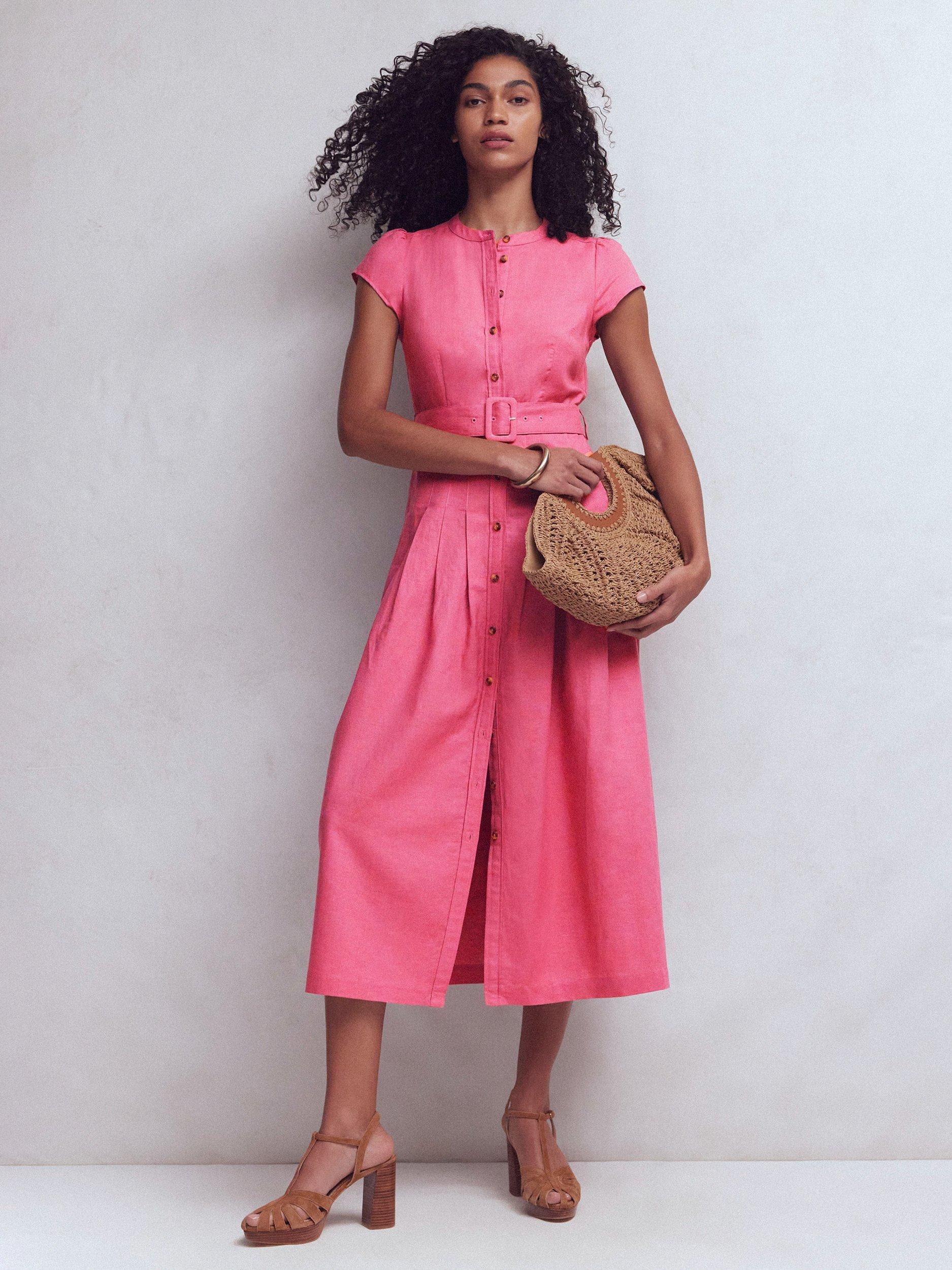 Boden Arabell Linen Rich Maxi Dress, Pink Heather