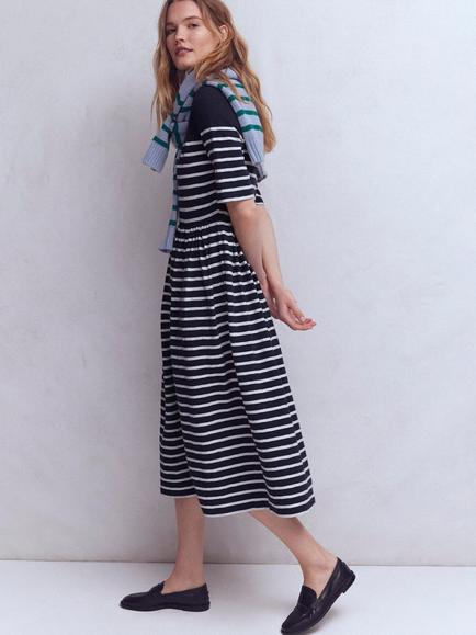 Boden Aria Stripe Jersey Midi Dress, Navy/Ivory - view 2, Navy/Ivory