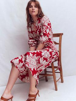 Boden Ava Floral Linen Rich Midi Dress, Salsa/Multi - view 2, Salsa/Multi