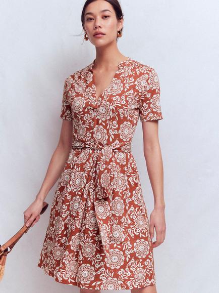 Boden Daisy Floral Jersey Dress, Chestnut/Multi, Chestnut/Multi