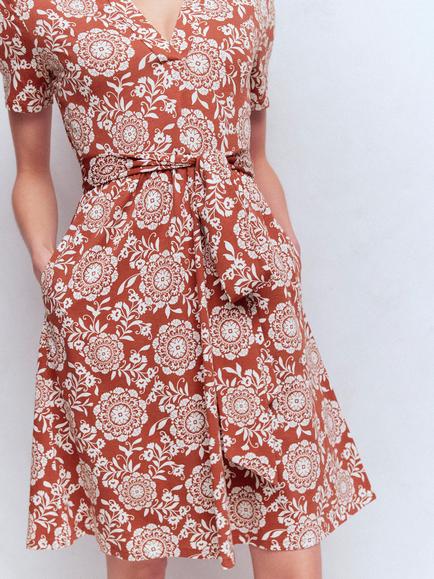 Boden Daisy Floral Jersey Dress, Chestnut/Multi - view 2, Chestnut/Multi