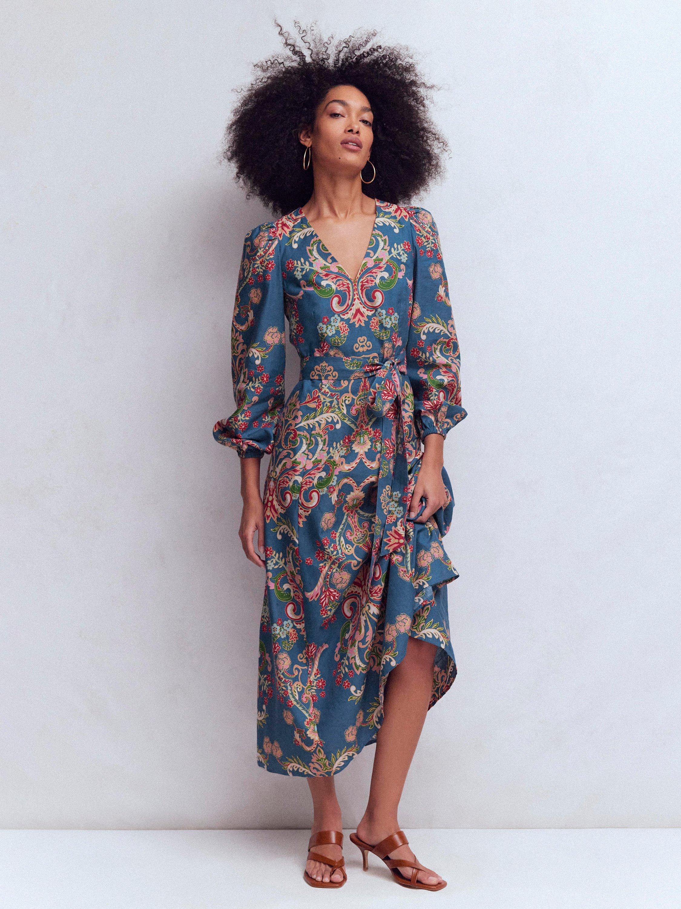 chinese dress ladies Octavia Linen Blend Dress-Embroidered Chambray
