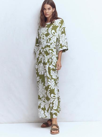 Boden Imelda Abstract Midi Dress containing LENZING™ ECOVERO™ Viscose, Olive, Olive