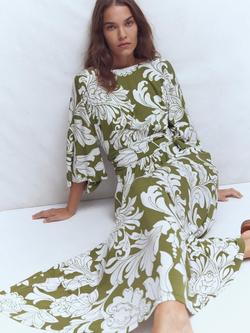 Boden Imelda Abstract Midi Dress containing LENZING™ ECOVERO™ Viscose, Olive - view 2, Olive