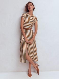 Boden Marcia Stripe Shirt Midi Dress, Cognac/Ivory, Cognac/Ivory