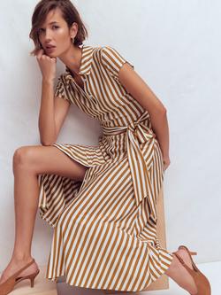 Boden Marcia Stripe Shirt Midi Dress, Cognac/Ivory - view 2, Cognac/Ivory