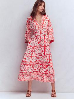 Boden Nell Ornate Floret Dress containing LENZING™ ECOVERO™ Viscose, Red, Red
