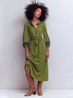 Boden Embroidered Ruffle Jersey Midi Dress, Olive, Olive