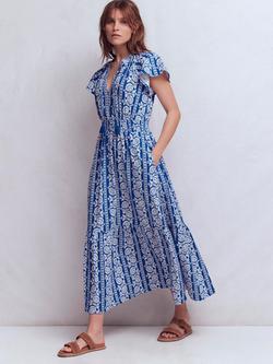 Boden Tala Block Print Jersey Dress, Blue/White, Blue/White