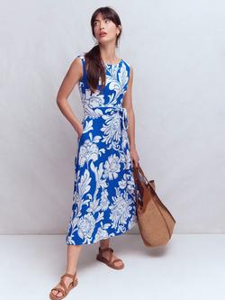 Boden Tamsin Floral Jersey Midi Dress, Bright Blue, Bright Blue