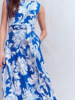 Boden Tamsin Floral Jersey Midi Dress, Bright Blue - view 2, Bright Blue