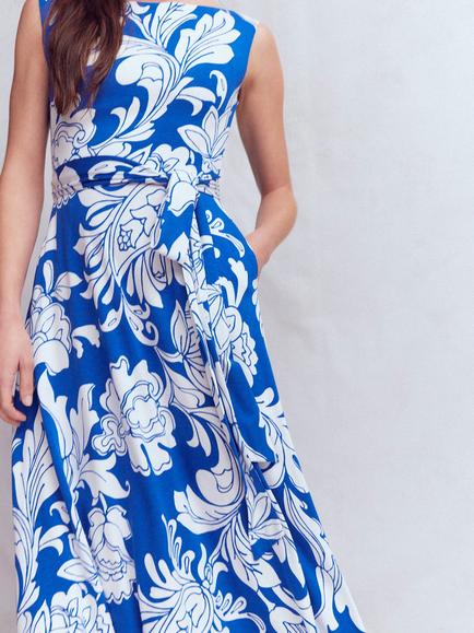 Boden Tamsin Floral Jersey Midi Dress, Bright Blue - view 2, Bright Blue