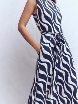 Boden Tamsin Rhythmic Wave Midi Dress, Navy/White - view 2, Navy/White