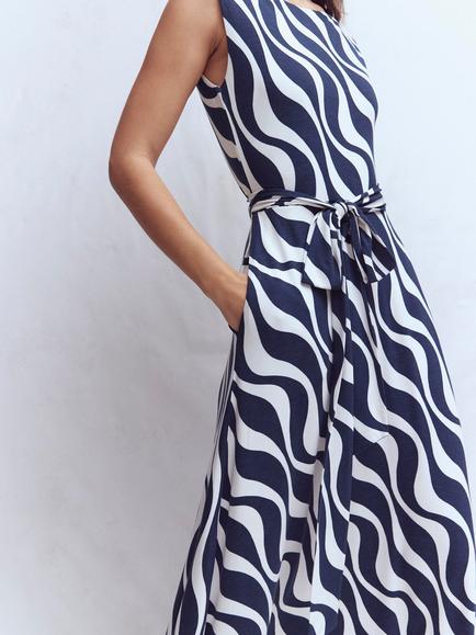Boden Tamsin Rhythmic Wave Midi Dress, Navy/White - view 2, Navy/White