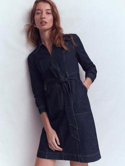 Boden Zip Neck Belted Denim Dress, Indigo, Indigo