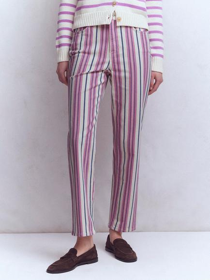 Boden High Rise Stripe Straight Jeans, Pink/Blue, Pink/Blue