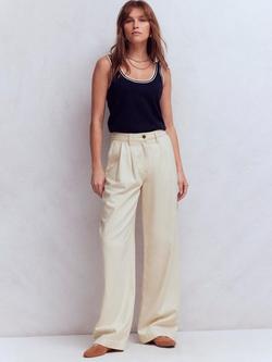 Boden Pleated Wide Leg Trousers, Ecru, Ecru