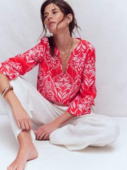 Boden Cleo Paisley Pure Linen Top, Poppy Red, Poppy Red