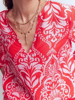 Boden Cleo Paisley Pure Linen Top, Poppy Red - view 2, Poppy Red