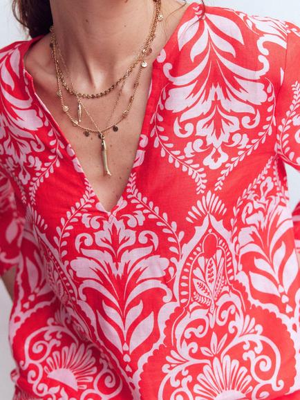 Boden Cleo Paisley Pure Linen Top, Poppy Red - view 2, Poppy Red
