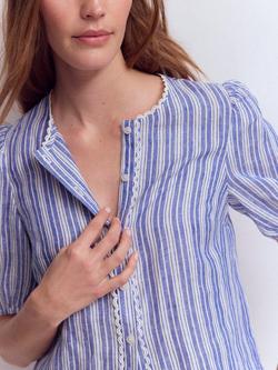 Boden Leah Stripe Pure Linen Top, Bright Blue - view 2, Bright Blue