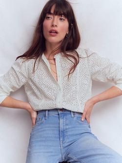 Boden Rhea Trim Shirred Cuff Top, White, White