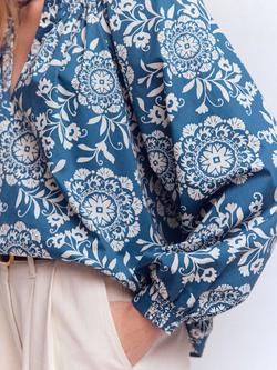 Boden Serena Floral Smocked Cuff Top, Dark Blue/Multi - view 2, Dark Blue/Multi