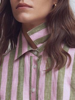 Boden Sienna Stripe Pure Linen Shirt, Green/Pink - view 2, Green/Pink