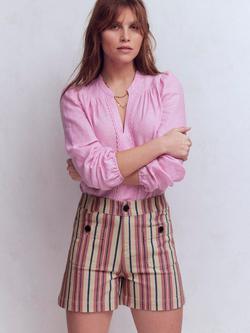 Boden Primrose Stripe Denim Shorts, Pink/Multi, Pink/Multi