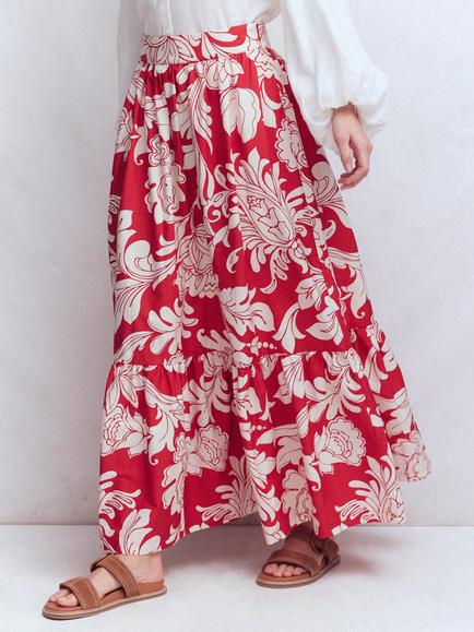 Boden Abigail Floral Maxi Skirt, Salsa/Multi, Salsa/Multi