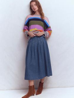 Boden Box Pleat Denim Maxi Skirt, Mid Vintage, Mid Vintage