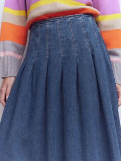 Boden Box Pleat Denim Maxi Skirt, Mid Vintage - view 2, Mid Vintage