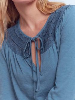 Boden Edi Lace Trim Tie Neck Top, Blue - view 2, Blue