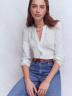 Boden Poppy Lace Trim Top, White, White