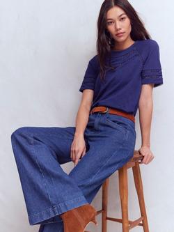 Boden Poppy Lace Trim T-Shirt, Beacon Blue, Beacon Blue