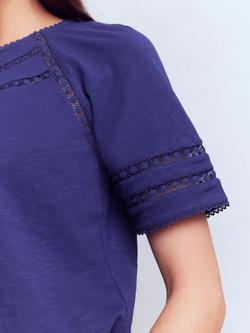 Boden Poppy Lace Trim T-Shirt, Beacon Blue - view 2, Beacon Blue