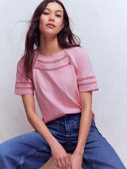 Boden Poppy Lace Trim T-Shirt, Pink, Pink