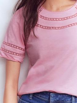 Boden Poppy Lace Trim T-Shirt, Pink - view 2, Pink