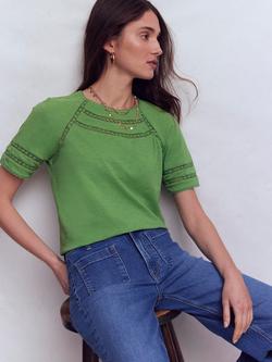 Boden Poppy Lace Trim T-Shirt, Green, Green