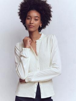 Boden Crinkle Long Sleeve Shirt, Ivory, Ivory