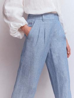 Boden Kensington Pure Linen Wide Leg Trousers - view 2, Blue Chambray