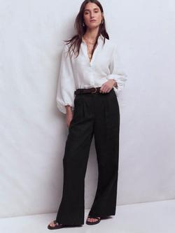 Boden Kensington Pure Linen Wide Leg Trousers, Black