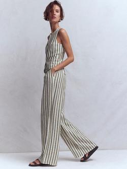 Boden Kensington Stripe Pure Linen Trousers, Mayfly Green, Mayfly Green