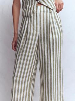 Boden Kensington Stripe Pure Linen Trousers, Mayfly Green - view 2, Mayfly Green