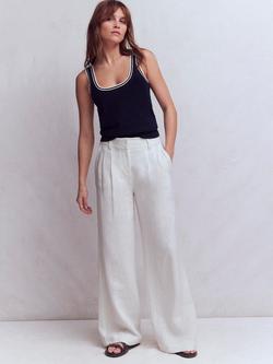 Boden Kensington Wide Leg Pure Linen Trousers, White, White