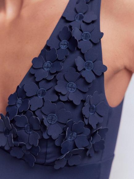 Boden Appliqué Flowers Swimsuit, Navy - view 2, Navy