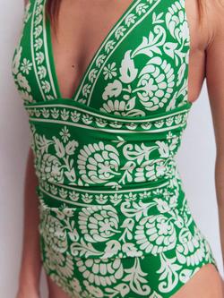 Boden Mykonos Floral Swimsuit, Green/Multi - view 2, Green/Multi