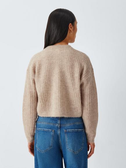 AND/OR Tiggy Fluffy Rib Knit Round Neck Cardigan - view 2, Natural