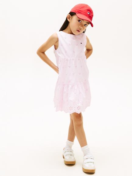 Tommy Hilfiger Kids' Broderie Anglaise Embroidered Mini Dress, Light Pink, Light Pink