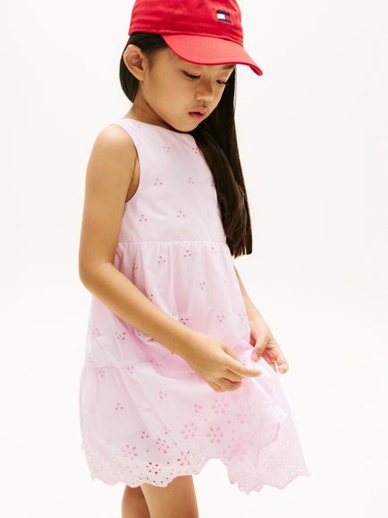 Tommy Hilfiger Kids' Broderie Anglaise Embroidered Mini Dress, Light Pink - view 2, Light Pink